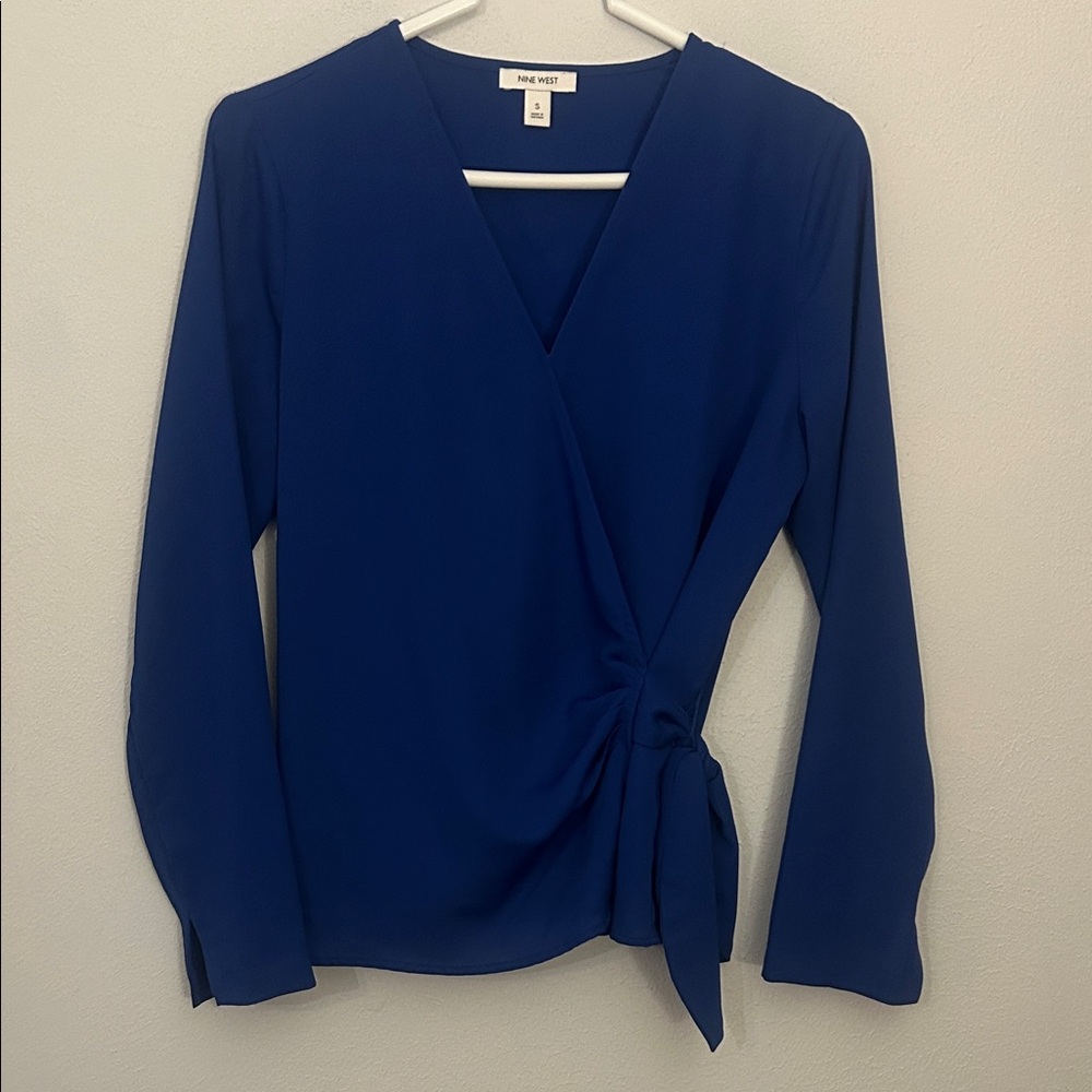 Nine West Royal Blue Wrap Tie Top